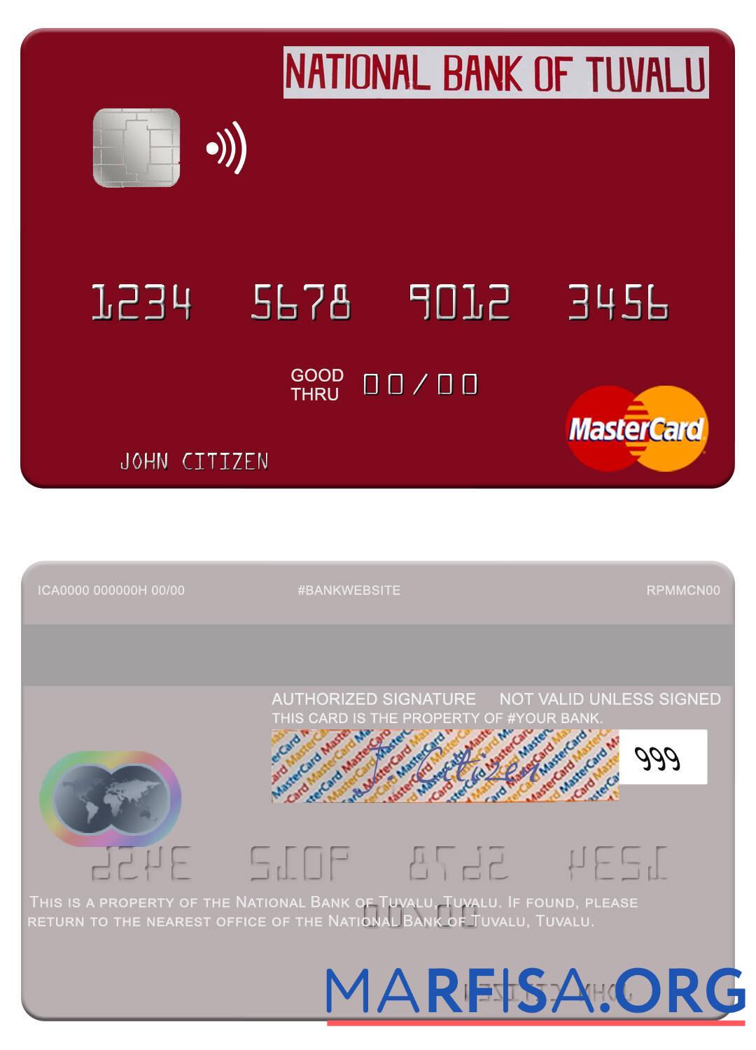 Realistic Tuvalu National Bank of Tuvalu mastercard template